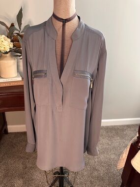 Elan Slate Gray Blouse with Subtle Shine